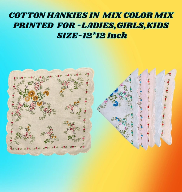 Cotton Multi Color Multi Printed Colorful Hankies Set Of 12 - 12