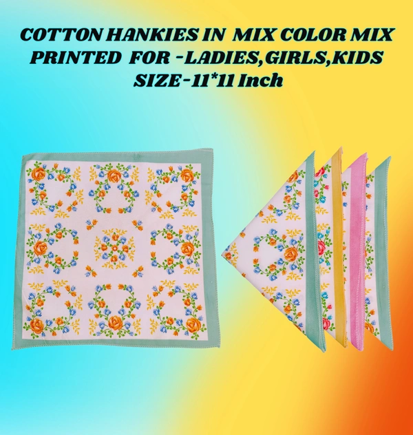 Cotton Multi Color Multi Printed Colorful Hankies Set Of 12 - 12