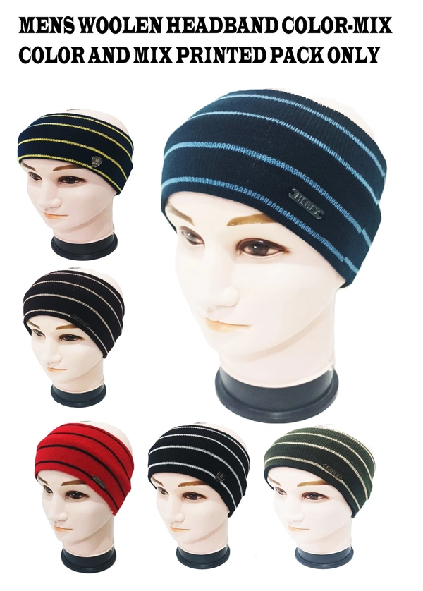 Men Woolen Head Band Mix Color And Mix Printed Pack Only - Head Band, 6