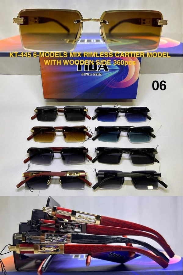 BIJKART MEN'S PREMIUM RIMLESS CARTIER WITH WOODEN MIX COLOR SUNGLASSES - FREE SIZE, 12
