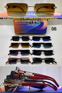 BIJKART MEN'S PREMIUM RIMLESS CARTIER WITH WOODEN MIX COLOR SUNGLASSES - FREE SIZE, 12