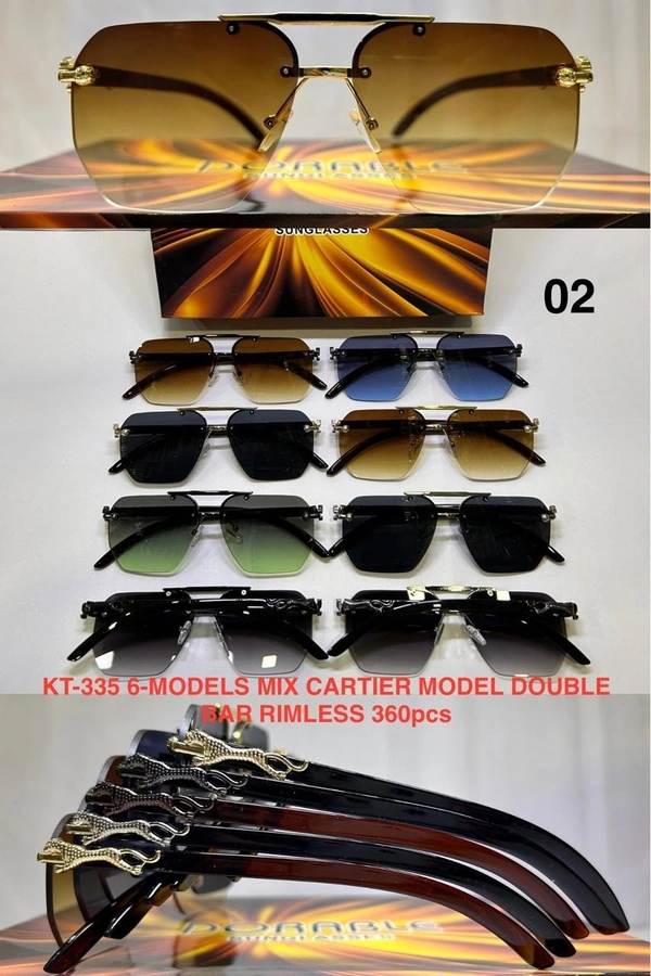 BIJKART MEN'S PREMIUM DOUBLE BAR RIMLESS CARTIER MIX COLOR SUNGLASSES - FREE SIZE, 12