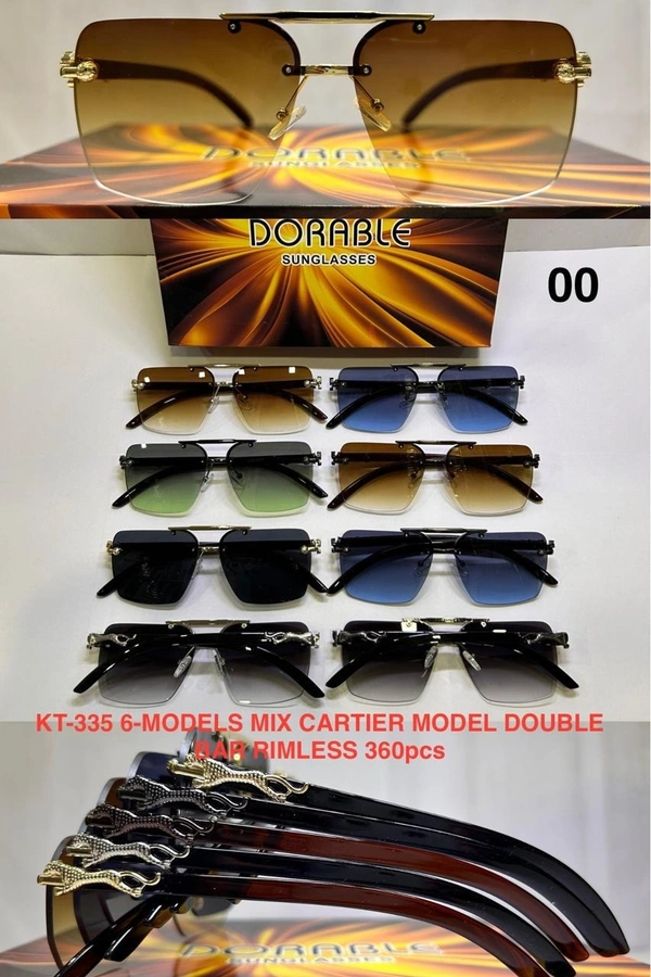 BIJKART MEN'S PREMIUM DOUBLE BAR RIMLESS CARTIER MIX COLOR SUNGLASSES - FREE SIZE, 12