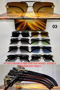 BIJKART MEN'S PREMIUM DOUBLE BAR RIMLESS CARTIER MIX COLOR SUNGLASSES - FREE SIZE, 12