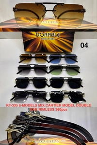 BIJKART MEN'S PREMIUM DOUBLE BAR RIMLESS CARTIER MIX COLOR SUNGLASSES - FREE SIZE, 12