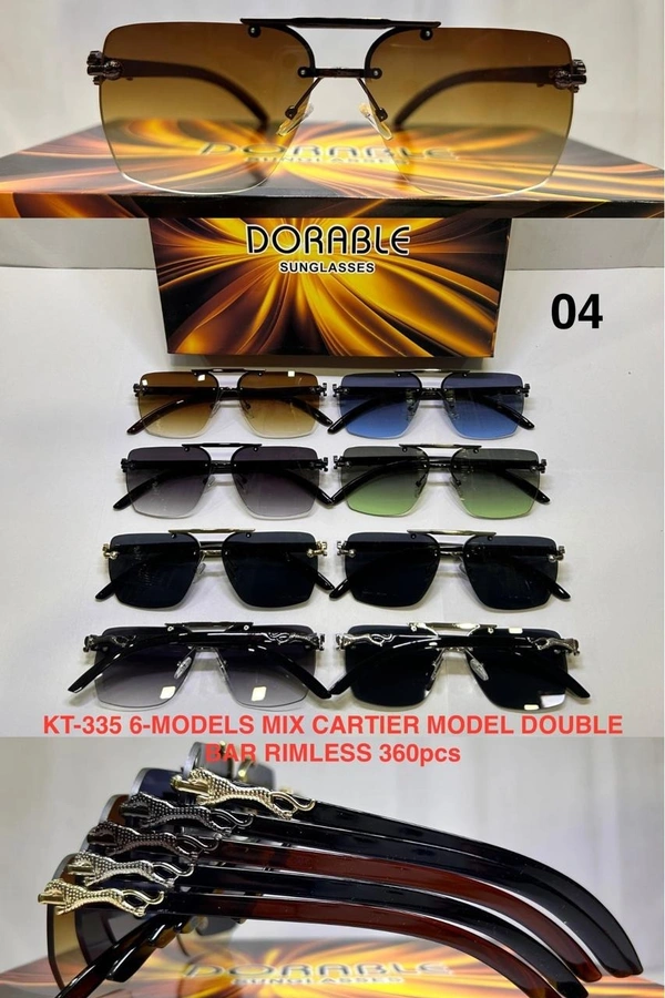 BIJKART MEN'S PREMIUM DOUBLE BAR RIMLESS CARTIER MIX COLOR SUNGLASSES - FREE SIZE, 12