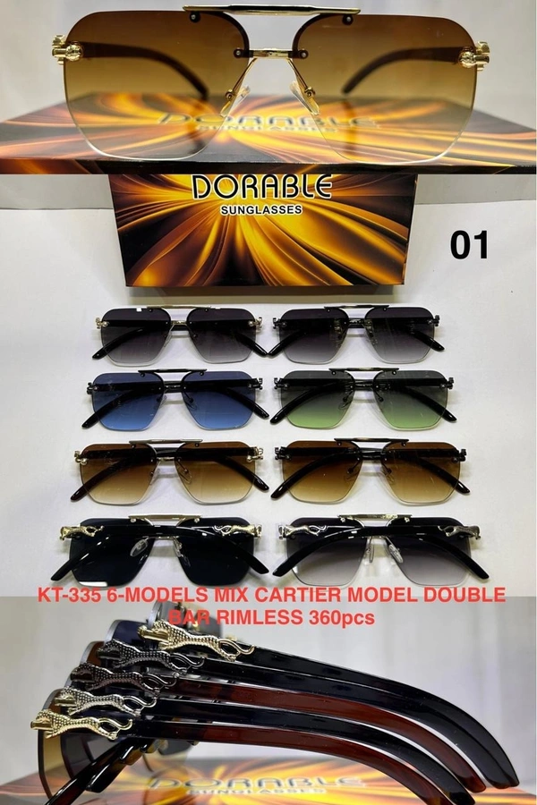 BIJKART MEN'S PREMIUM DOUBLE BAR RIMLESS CARTIER MIX COLOR SUNGLASSES - FREE SIZE, 12