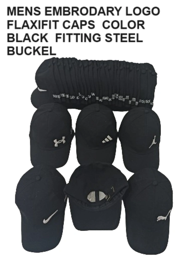 Mens Embroidered Black Color Flaxifit Caps - Free, 6