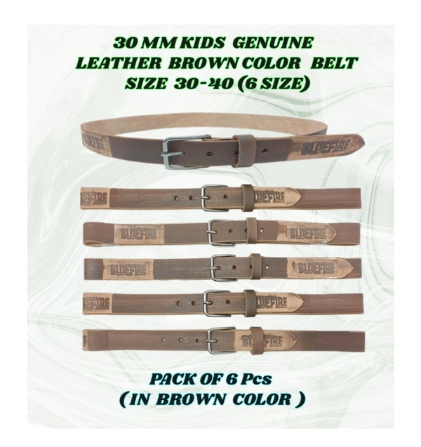 30 Mm Kids Genuine Leather Brown Color Belt Size-30-40 Mix Size - 30-40 mm, 6
