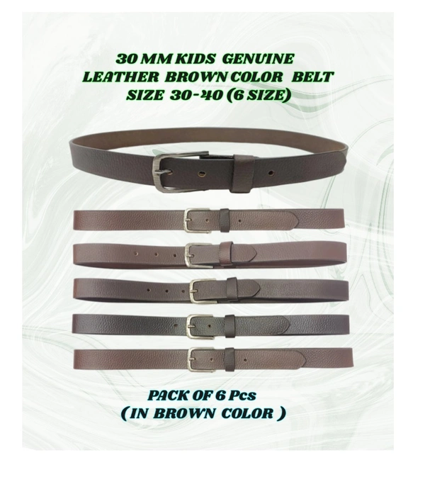 30 Mm Kids Genuine Leather Black Color Belt Size-30-40 Mix Size - 30-40 mm, 6