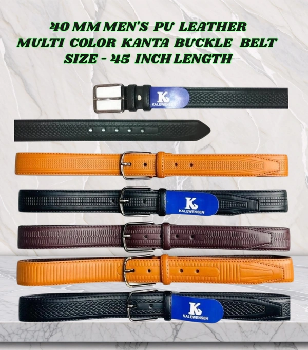 40 Mm Men'S China Imported Pu Leather  Multi  Color Mix Design  Kanta Buckle Belt Size 45 Inch Length - 45 Inch, 6