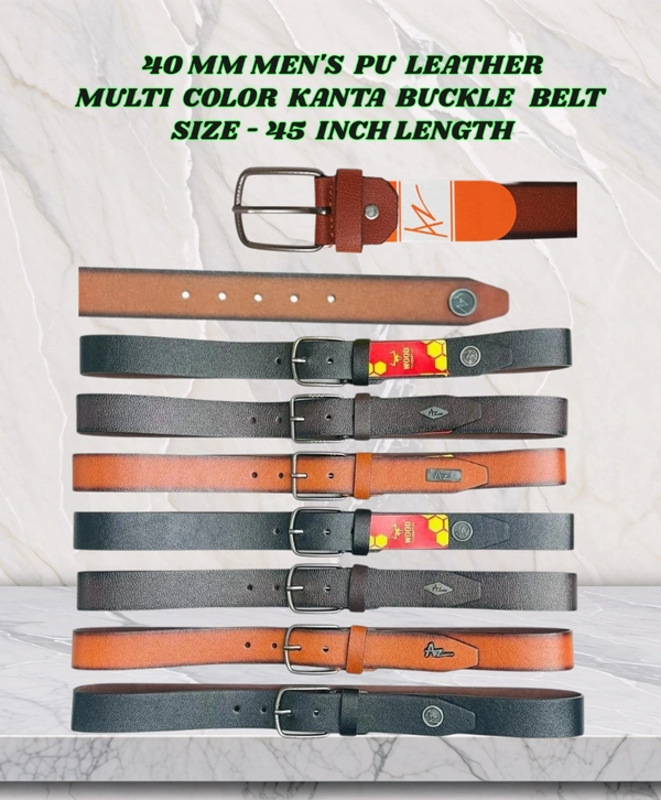 40 Mm Men'S China Imported Pu Leather  Multi  Color Mix Design  Kanta Buckle Belt Size 45 Inch Length - 45 Inch, 6