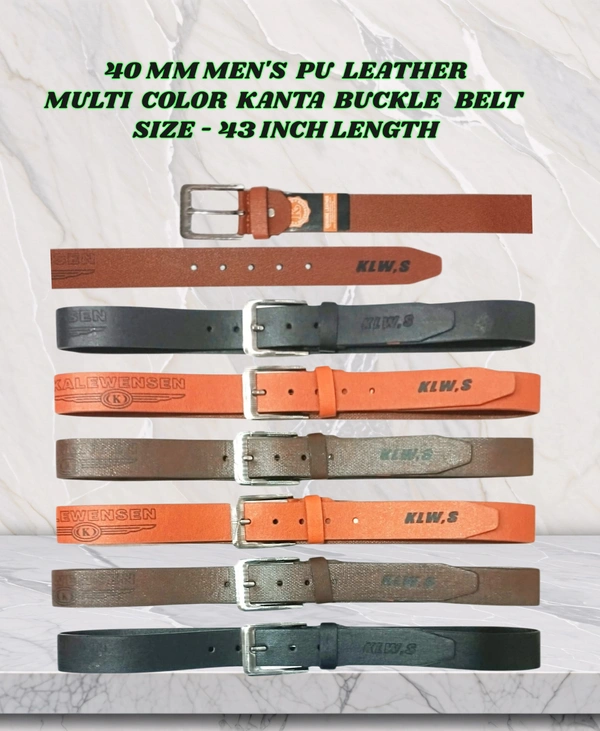 40 Mm Men'S China Imported Pu Leather  Multi  Color Mix Design  Kanta Buckle Belt Size 45 Inch Length - 45 Inch, 6