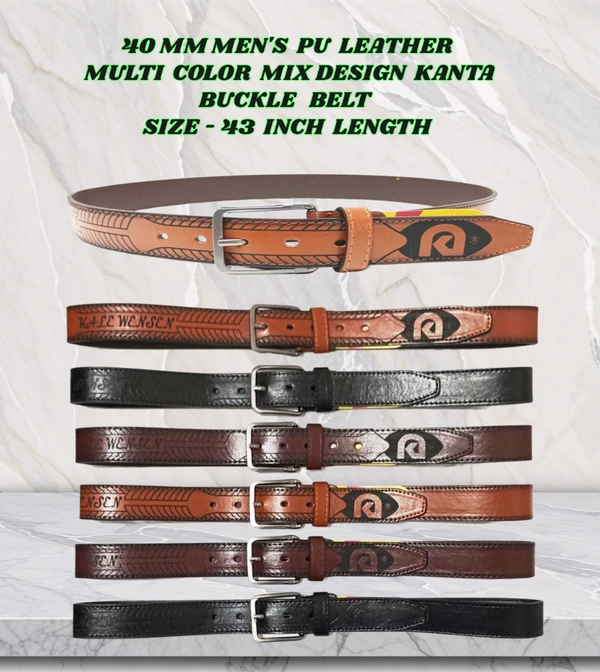 40 Mm Men'S China Imported Pu Leather  Multi  Color Mix Design  Kanta Buckle Belt Size 45 Inch Length - 45 Inch, 6
