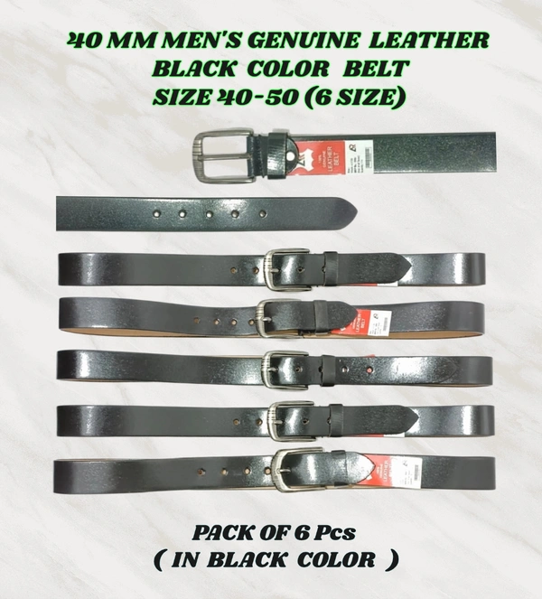 40 Mm Men'S Genuine Leather Black Color Belt Size -40-50 Mix Size - 40-50 mm, 6