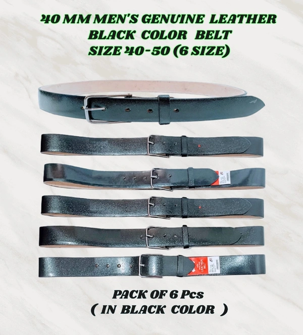 40 Mm Men'S Genuine Leather Black Color Belt Size-40-50-Mix Size - 40-50 mm, 6