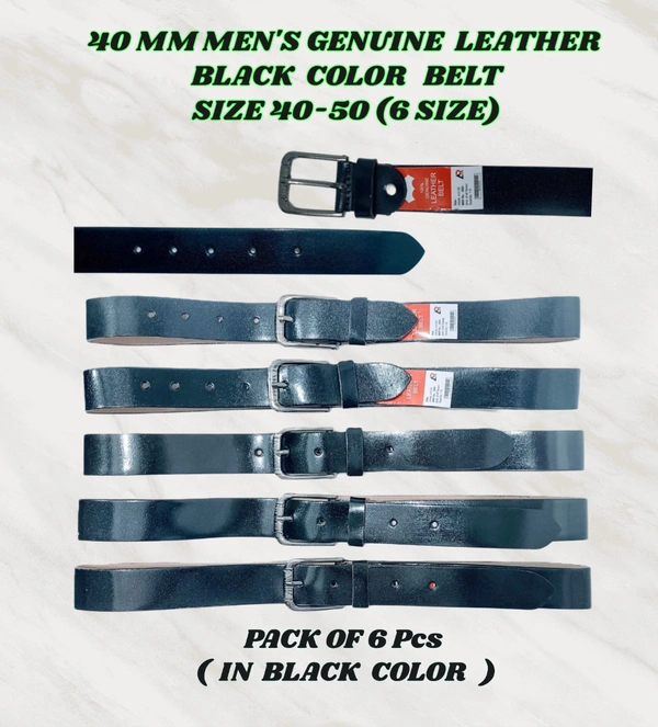 40 Mm Men'S Genuine Leather Black Color Belt Size-40-50 Mix Size - 40-50 mm, 6