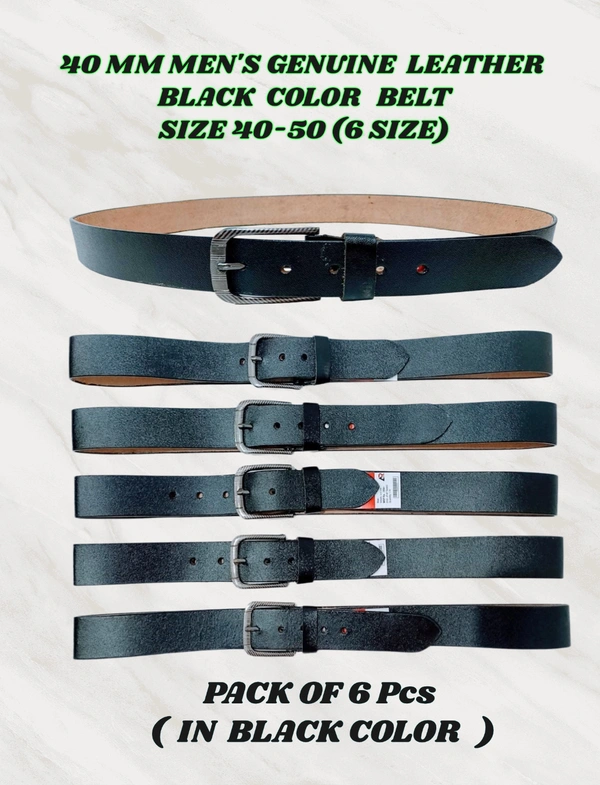 40 Mm Men'S Genuine Leather Black Color Belt Size-40-50 Mix Size - 40-50 mm, 6