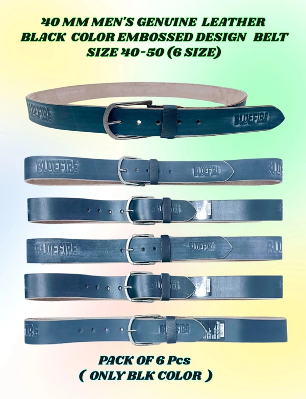 40 Mm Men'S Genuine Leather Black Color Embossed Design Belt Size -40-50 Mix Size - 40-50 mm, 6