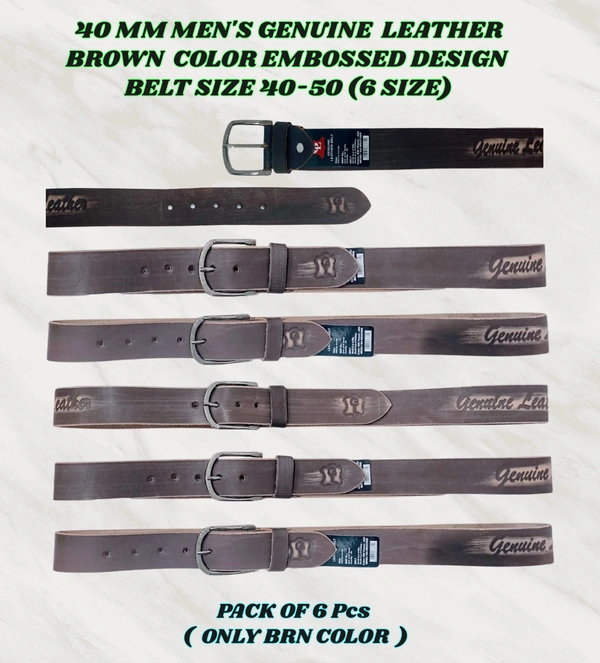 40 Mm Men'S Genuine Leather Brown Color Embossed Design Belt Size -40-50 Mix Size - 40-50 mm, 6