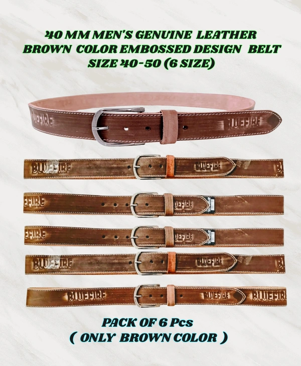 40 Mm Men'S Genuine Leather Brown Color Embossed Design Belt Size-40-50 Mix Size - 40-50 mm, 6