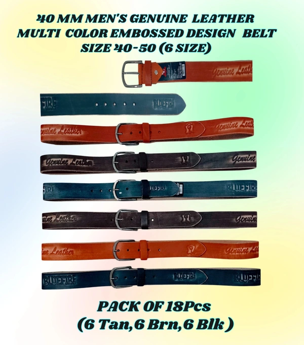 40 Mm Men'S Genuine Leather Multi Color Embossed Design Belt Size 40-50 Mix Size - 40-50 mm, 6
