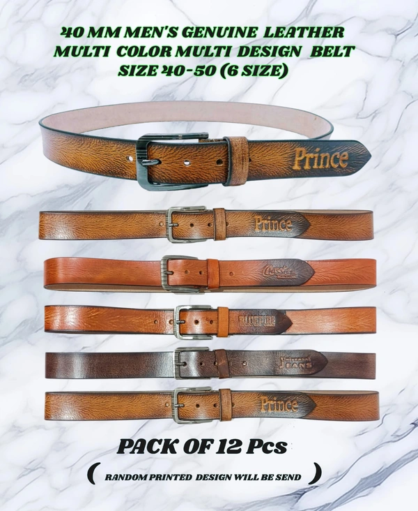 40 Mm Men'S Genuine Leather Multi Color Multi Design Belt Size-40-50 Mix Size - 40-50 mm, 12