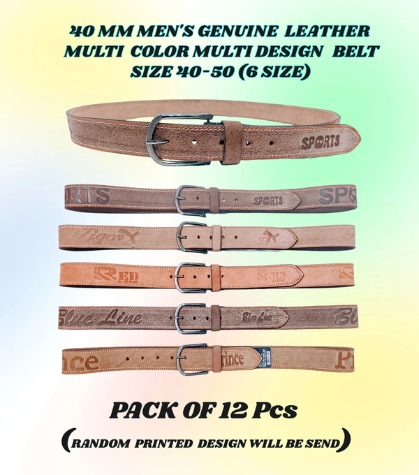 40 Mm Men'S Genuine Leather Multi Color Multi Design Belt Size-40-50 Mix Size - 40-50 mm, 12