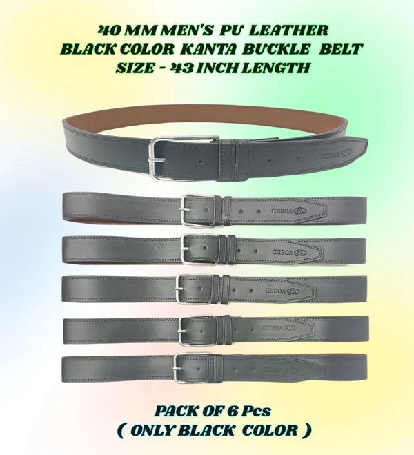 40 Mm Men'S Pu Leather  Black Color Kanta Buckle Belt Size 45 Inch Length - 45 Inch, 6