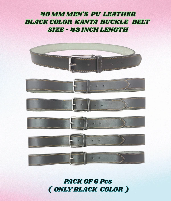 40 Mm Men'S Pu Leather  Black Color Kanta Buckle Belt Size 45 Inch Length - 45 Inch, 6