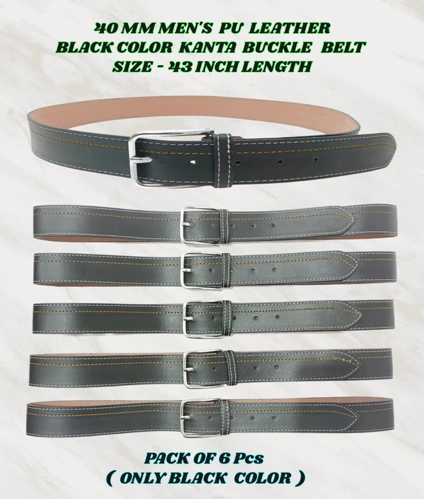 40 Mm Men'S Pu Leather Black  Color Kanta Buckle Belt Size 45 Inch Length - 45 Inch, 6