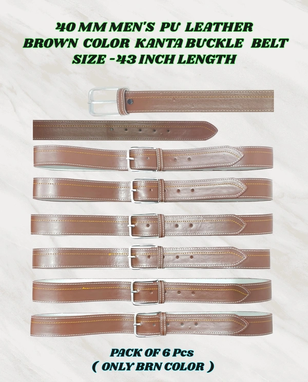 40 Mm Men'S Pu Leather  Brown Color Kanta Buckle Belt Size 45 Inch Length - 45 Inch, 6