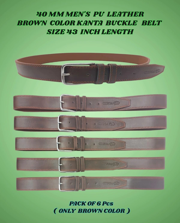 40 Mm Men'S Pu Leather  Brown  Color Kanta Buckle Belt Size 45 Inch Length - 45 Inch, 6