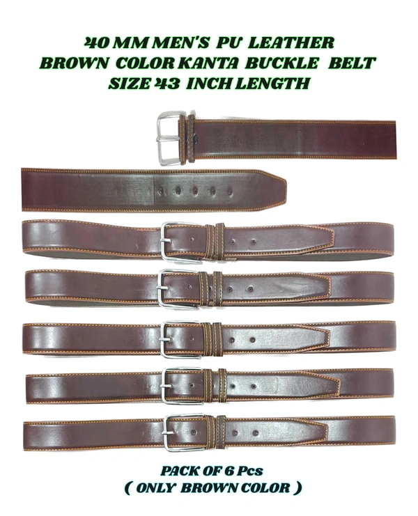 40 Mm Men'S Pu Leather  Brown  Color Kanta Buckle Belt Size 45 Inch Length - 45 Inch, 6