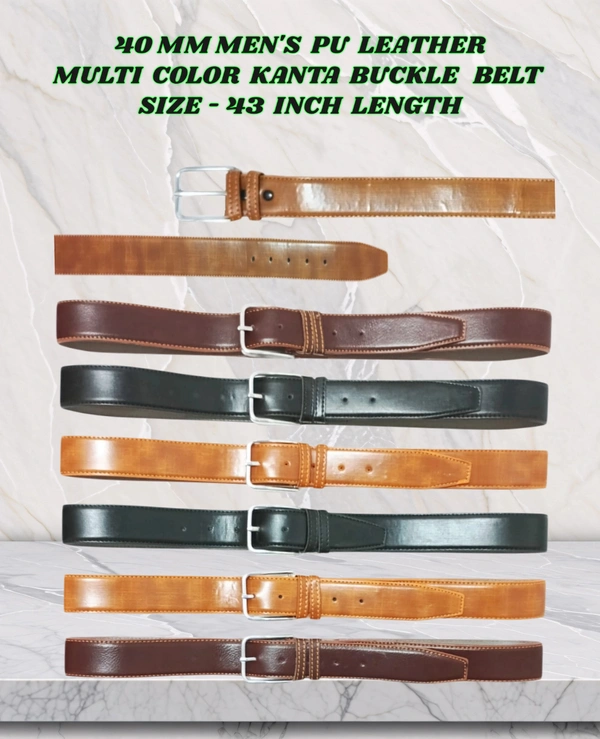 40 Mm Men'S  Pu Leather  Multi  Color  Kanta Buckle Belt Size 45 Inch Length - 45 Inch, 6