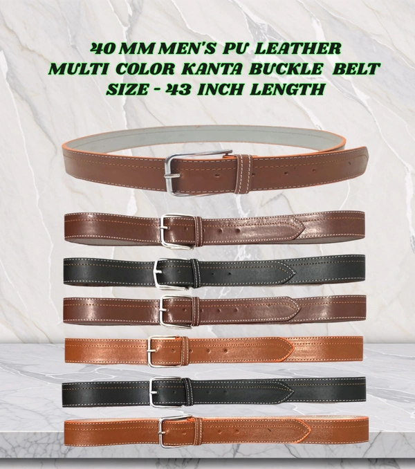 40 Mm Men'S  Pu Leather  Multi  Color  Kanta Buckle Belt Size 45 Inch Length - 45 Inch, 6