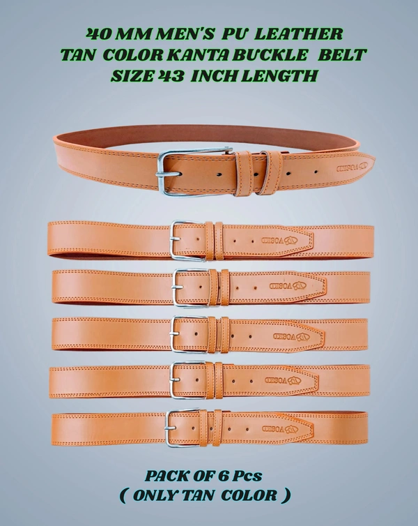 40 Mm Men'S Pu Leather  Tan  Color Kanta Buckle Belt Size 45 Inch Length - 45 Inch, 6