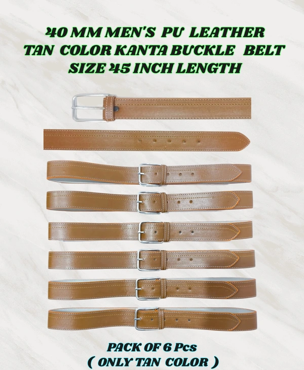 40 Mm Men'S Pu Leather Tan Color Kanta Buckle Belt Size 45 Inch Length - 45 Inch, 6