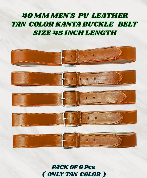40 Mm Men'S Pu Leather Tan Color Kanta Buckle Belt Size 45 Inch Length - 45 Inch, 6