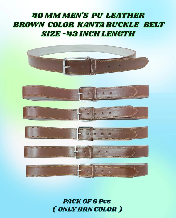 40 Mm Men'S Pu Leather Tan Color Kanta Buckle Belt Size 45 Inch Length - 45 Inch, 6