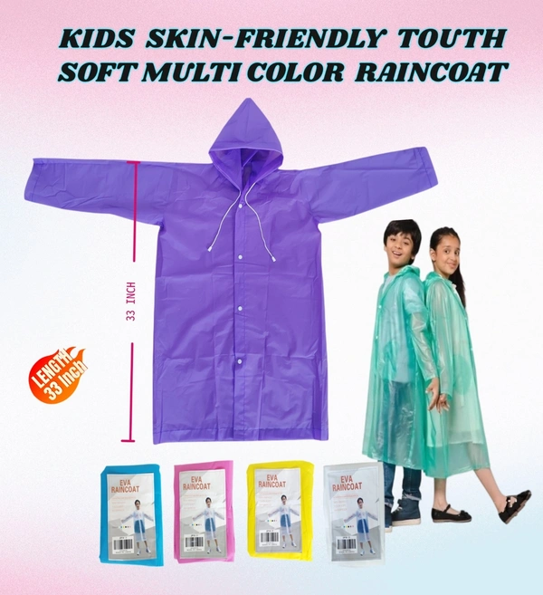 BIJKART Kids Skin Friendly Touth Soft Multi Color Raincoat - S