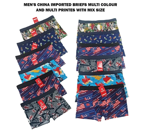 BIJKART Mens China Imported  Multi Color Briefs And Multi Design With Mix Size - XXL, 12