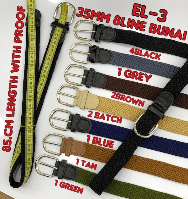 Ladies Stretchable Canvas Pin Hole Buckle Belt Mix Color Pack Only  Size-Length-85Cm  Width-35Mm - 85 CM, 12