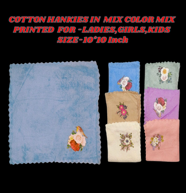 Cotton Hankies Multi Printed By Use ,Kids Girls Ladies - 12