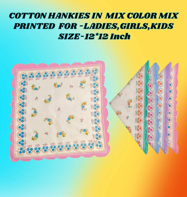 Cotton  Multi  Color Multi Printed Colorful Hankies Set Of 12 - 12