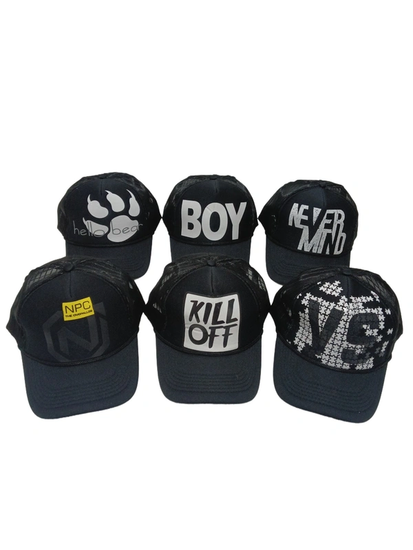 Mens Net Black Color Multi Printed Caps - Free, 6