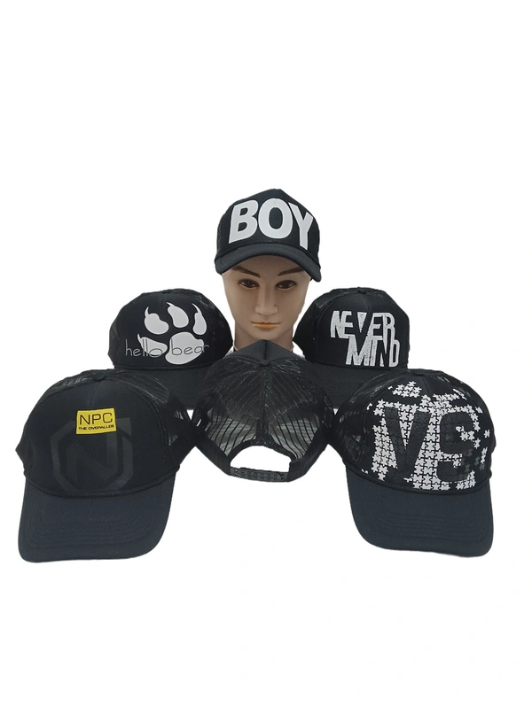 Mens Net Black Color Multi Printed Caps - Free, 6