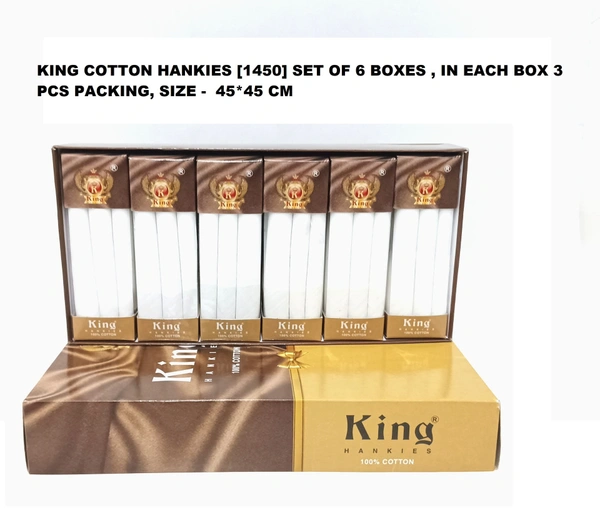 King Cotton Hankies Set Of 6 Boxes, In Each Box 3 Pcs Packing - 18