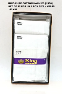 King Pure White Cotton Hankies Set Of 12 Pcs In Box - 12