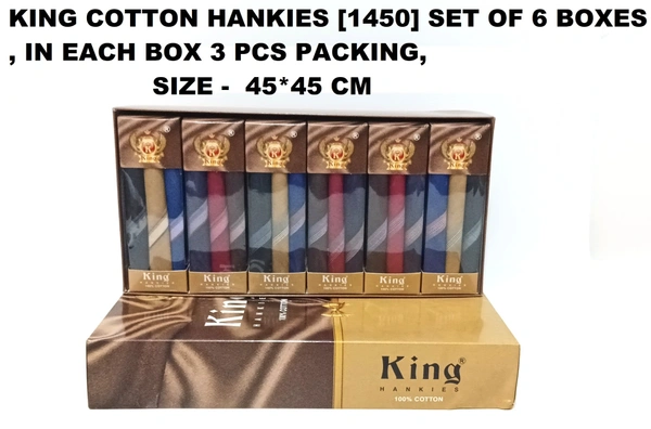 King Cotton Hankies Set Of 6 Boxes, In Each Box 3 Pcs Packing - 18